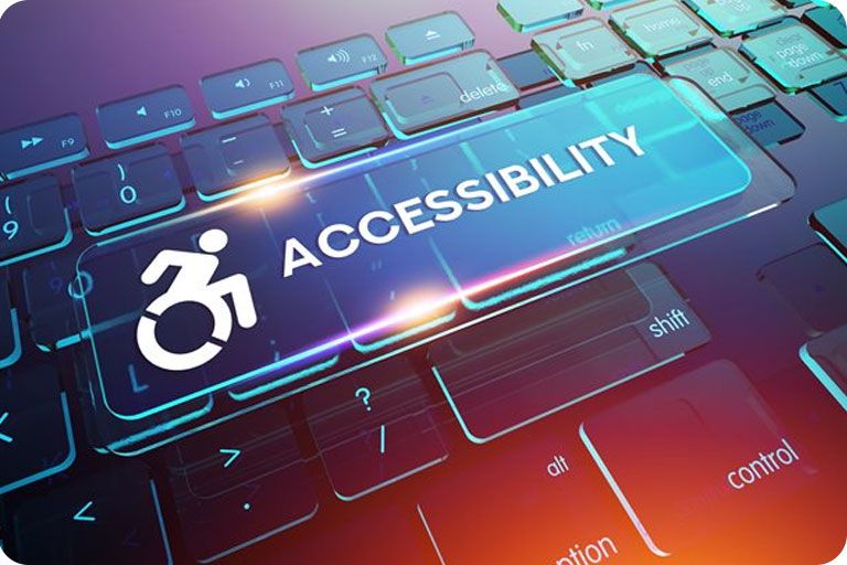 Keyboard graphic with an accessibility icon and the word Accessibility on a large key.
